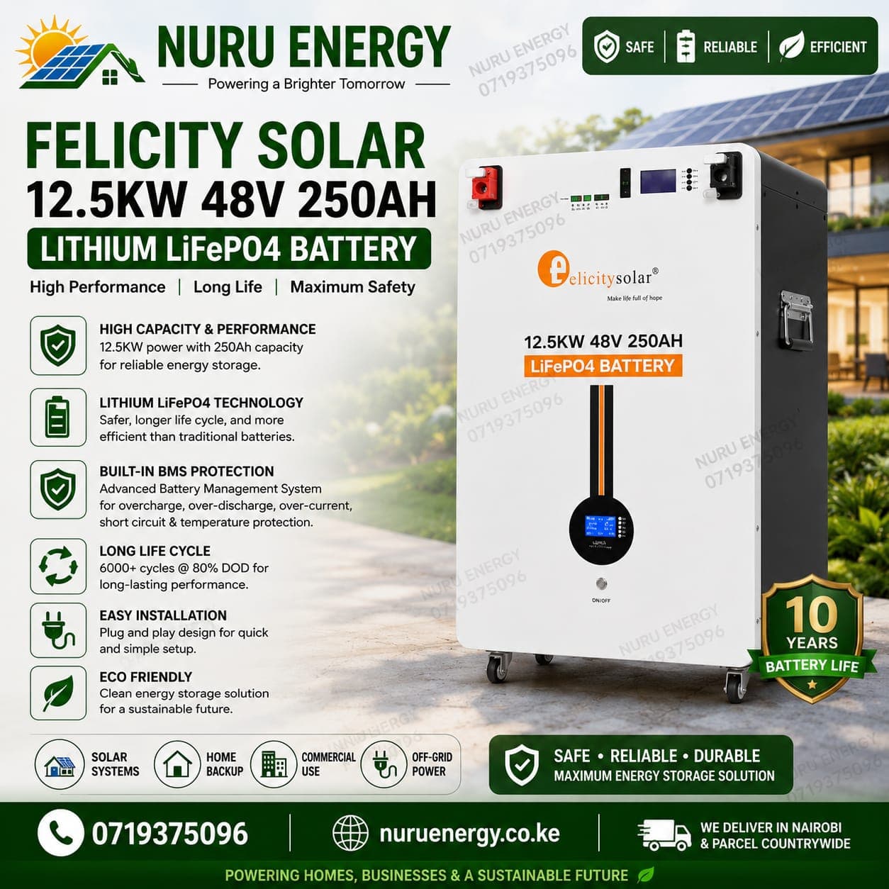 Felicity Solar 12.5kWh 48V 250Ah Lithium LiFePO4 Battery