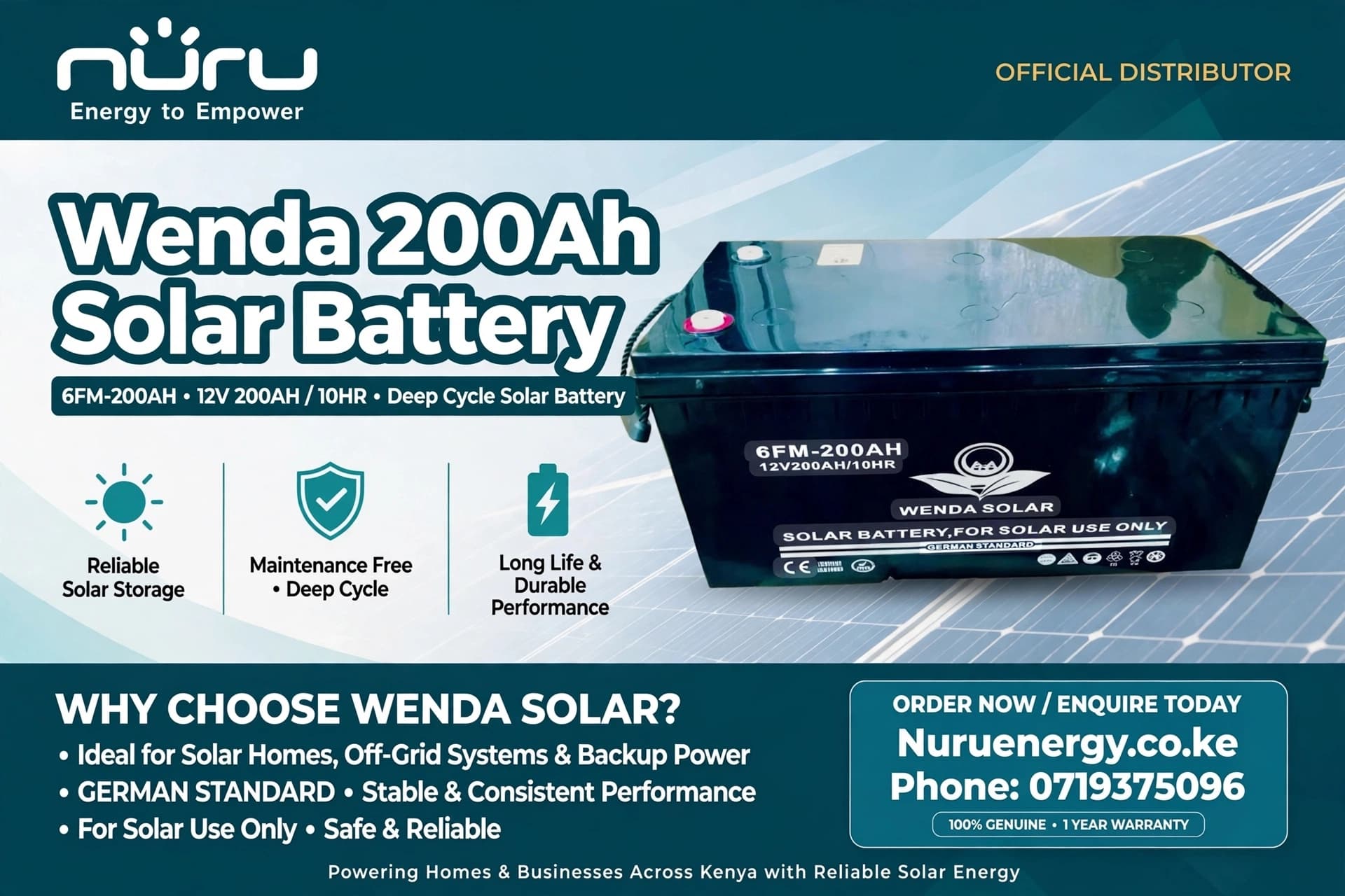 Wenda 200Ah 12V Deep Cycle Solar Battery
