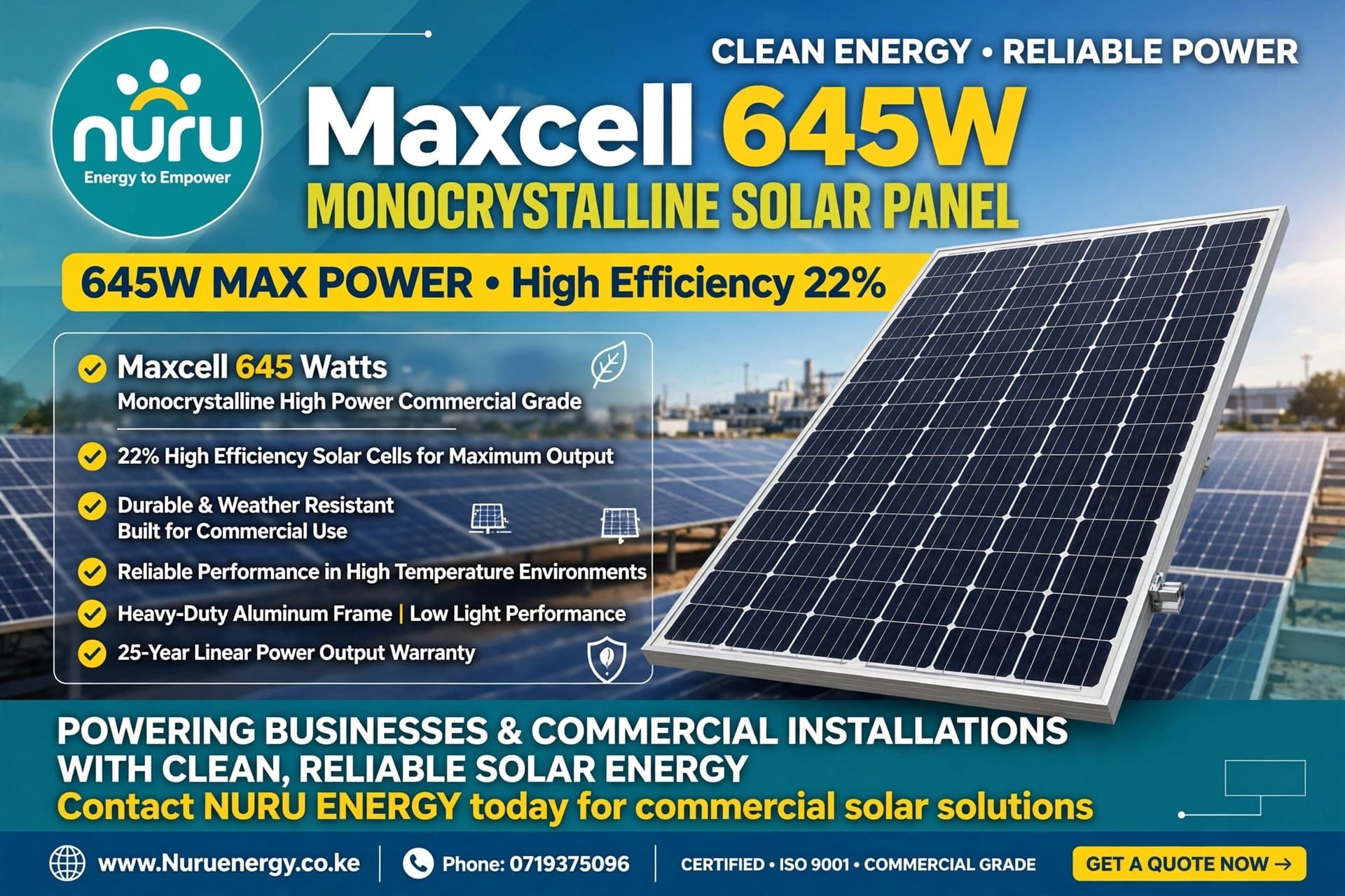 Maxcell 645W High-Efficiency Monocrystalline Solar Panel