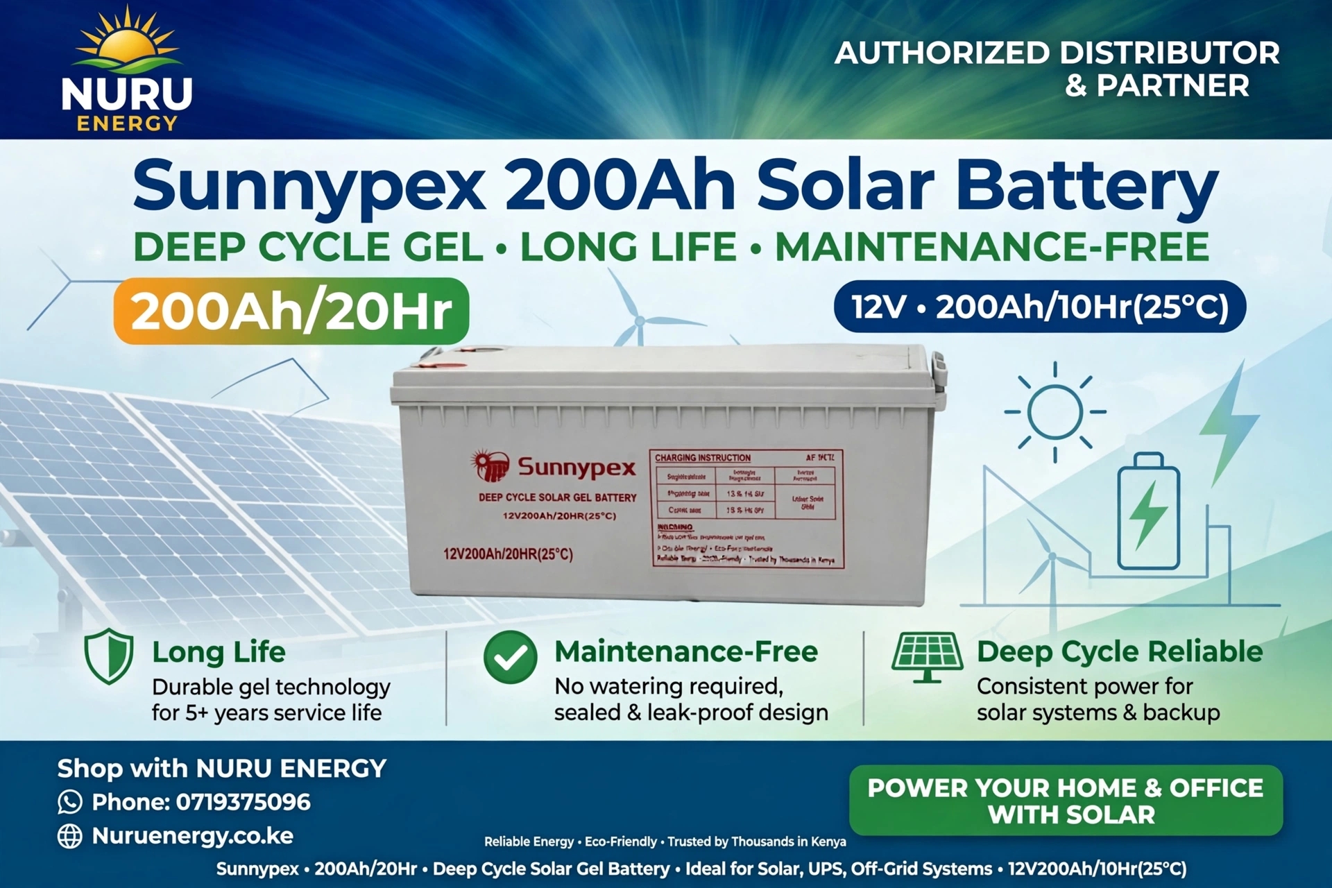 Sunnypex 200Ah 12V Deep Cycle Solar Gel Battery