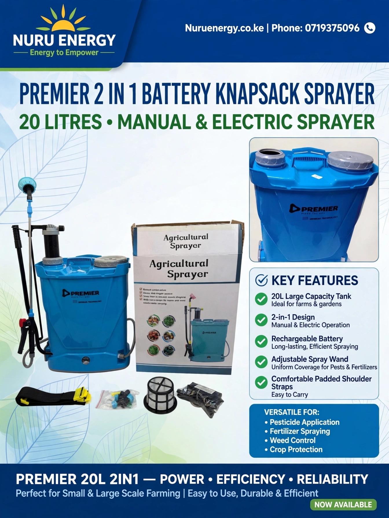 Premier 20L Battery & Manual Knapsack Sprayer