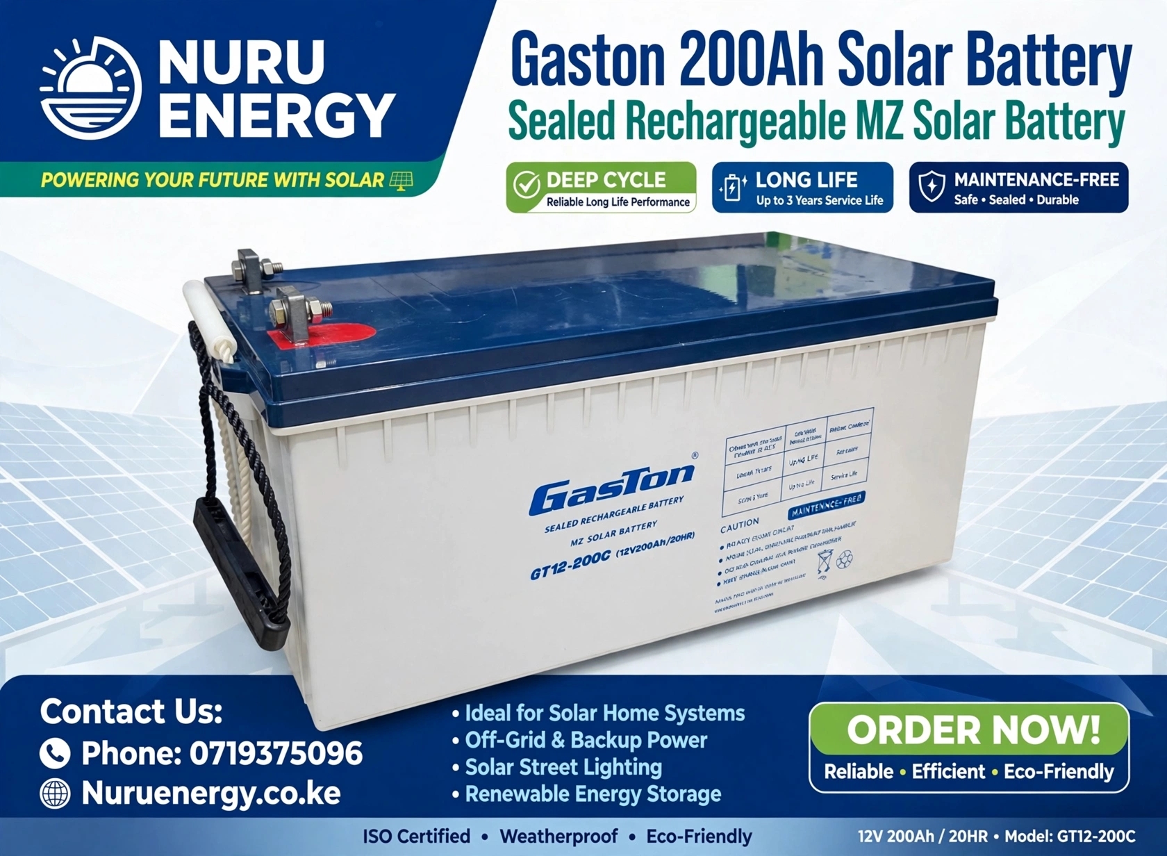 Gaston 200Ah 12V Deep Cycle Gel Battery