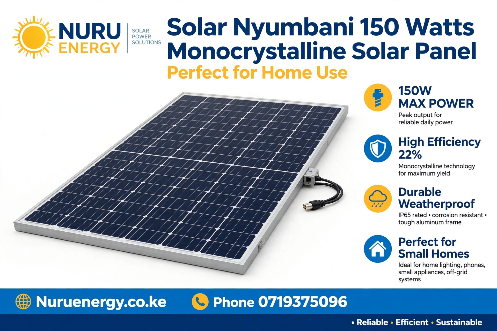 Solar Nyumbani 150W Monocrystalline Solar Panel
