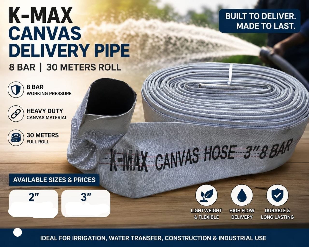 Canvas Delivery Pipe 8 Bar 3-Inch x 30m