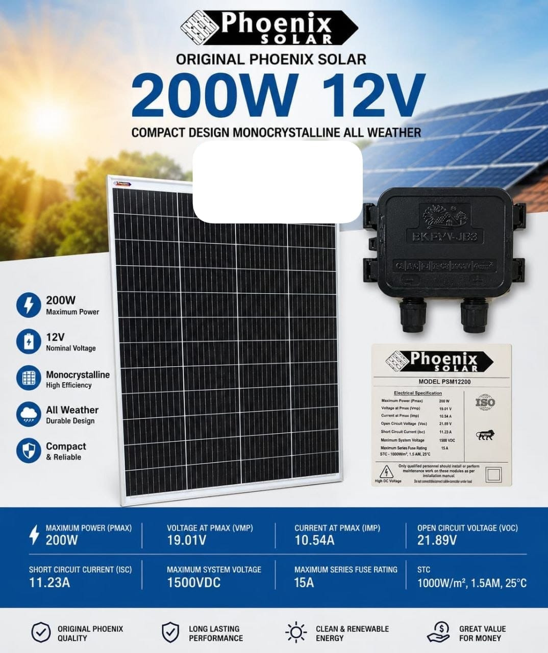 Phoenix 200W Monocrystalline Solar Panel