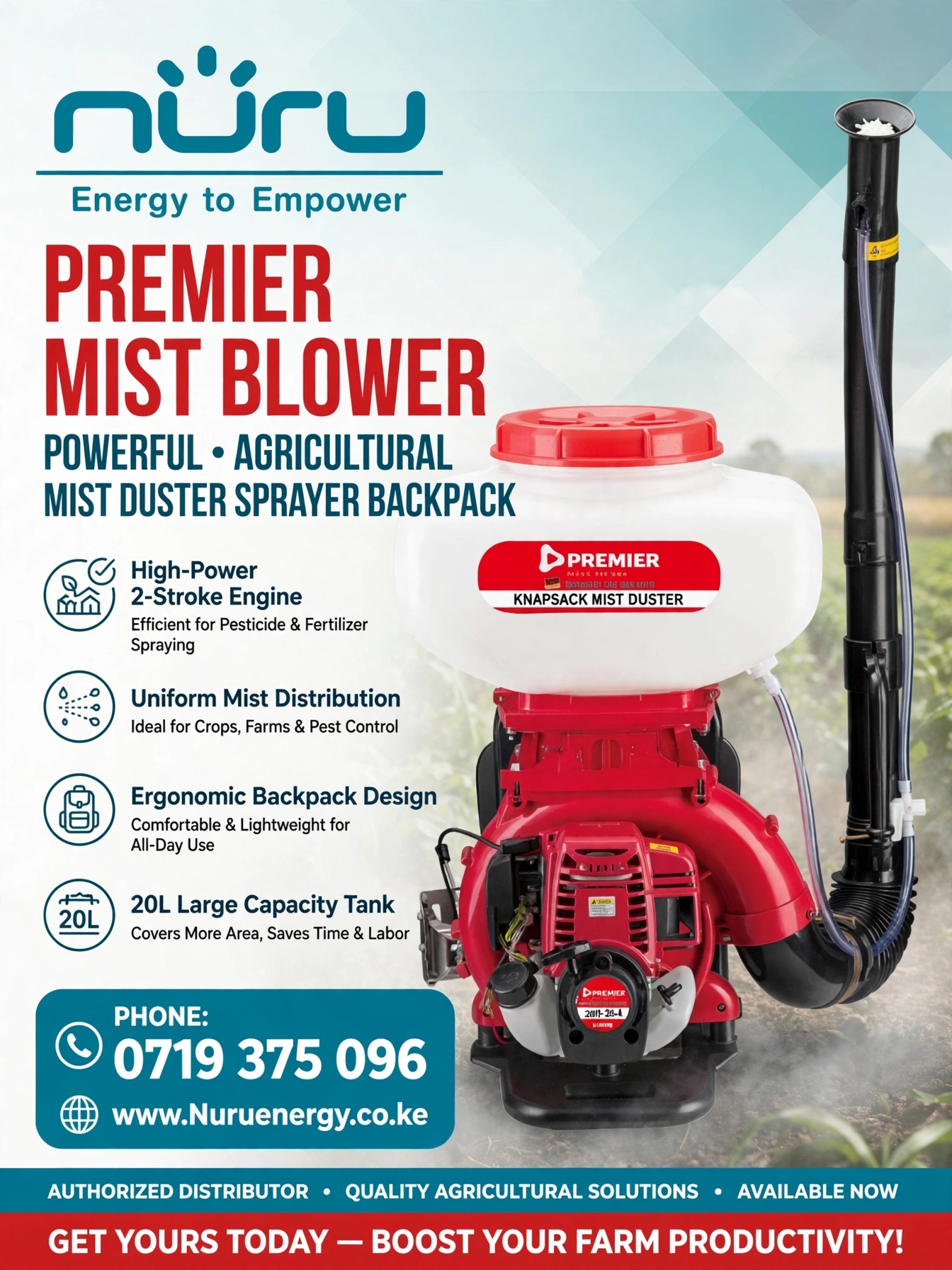 Premier 20L Gasoline Engine Mist Blower Sprayer