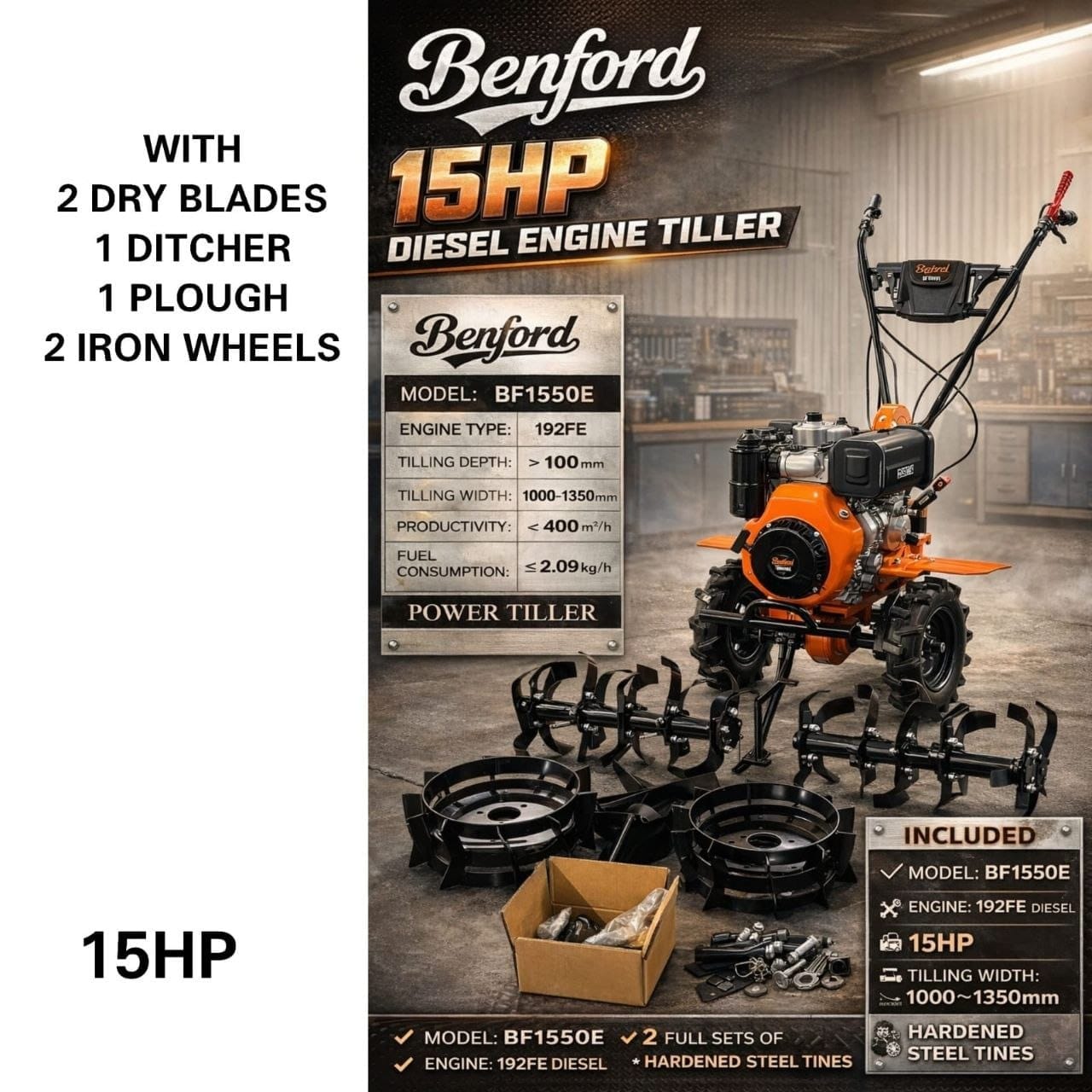 Benford 15HP Heavy Duty Diesel Walking Tractor & Tiller