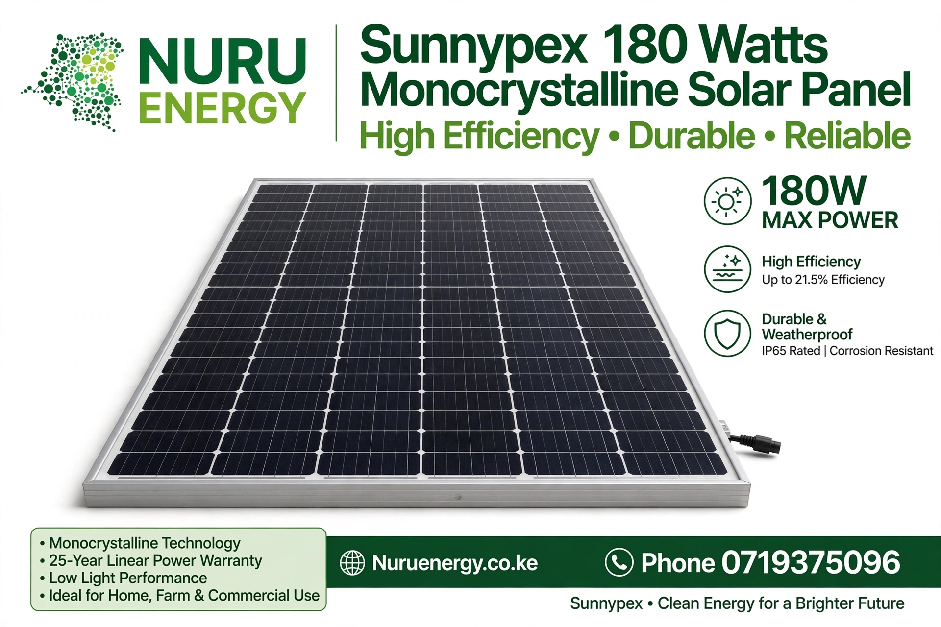 Sunnypex 180W Monocrystalline Solar Panel