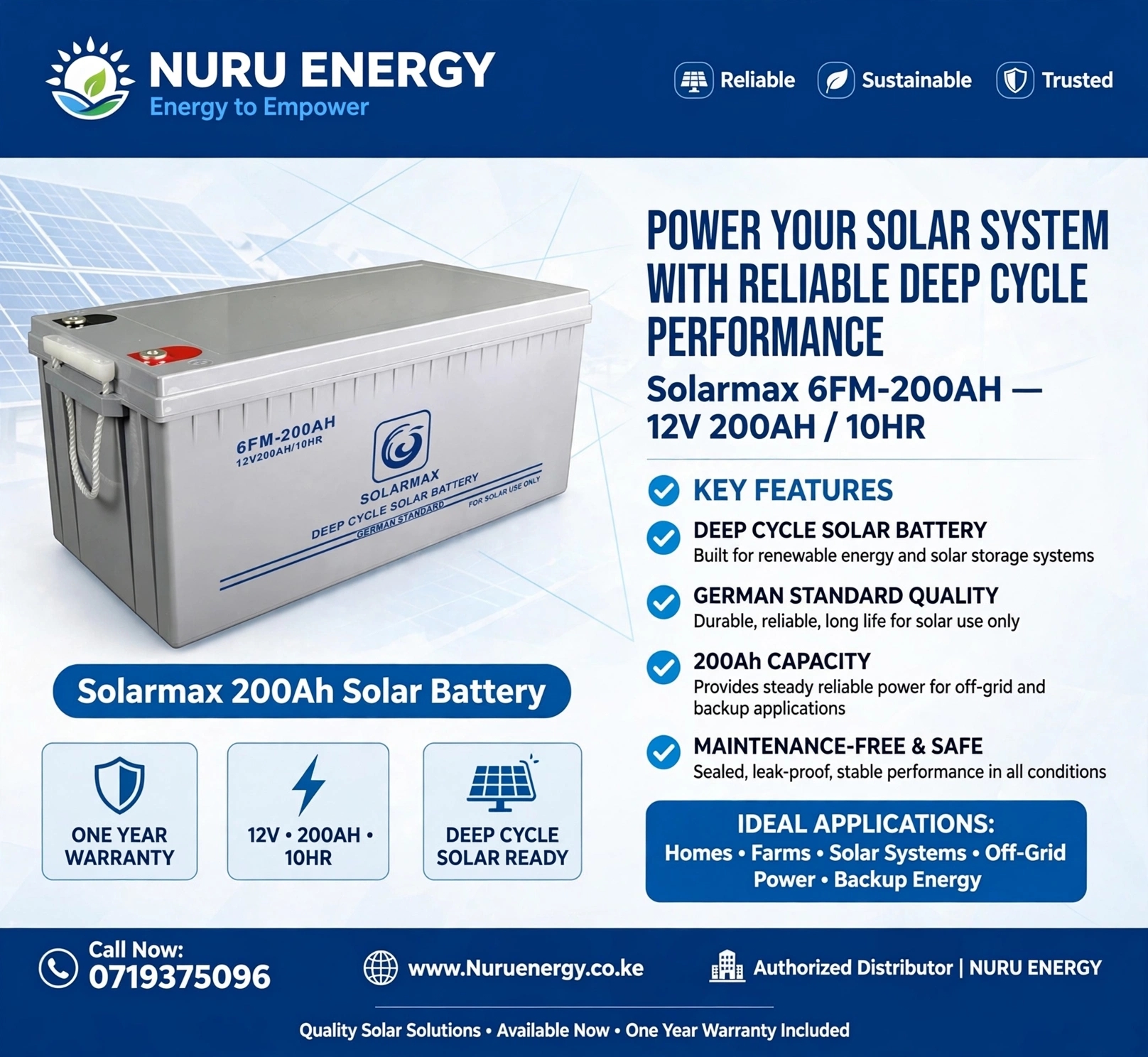 Solarmax 200Ah 12V Deep Cycle Solar Gel Battery