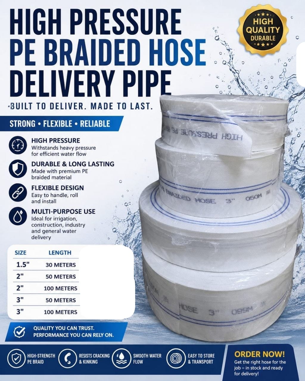 High Pressure PE Braided Delivery Pipe 2-Inch x 50m