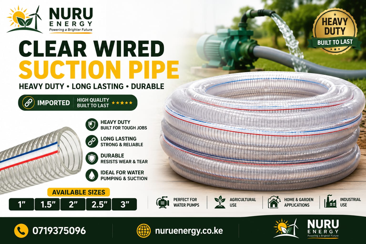 Clear Wired Heavy Duty Suction Pipe 2.5-Inch x 30m