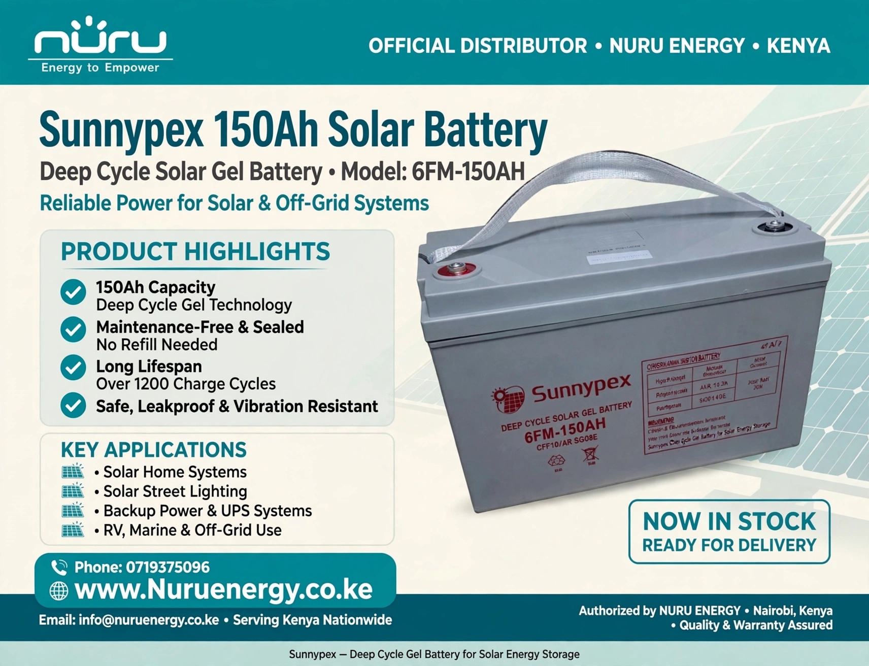 Sunnypex 150Ah 12V Solar Gel Battery