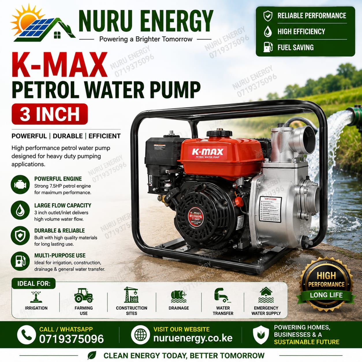Kmax 3-Inch High Flow Petrol Water Pump